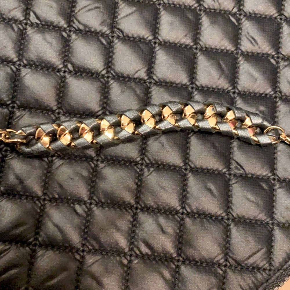 Pewter leather and gold braided bracelet